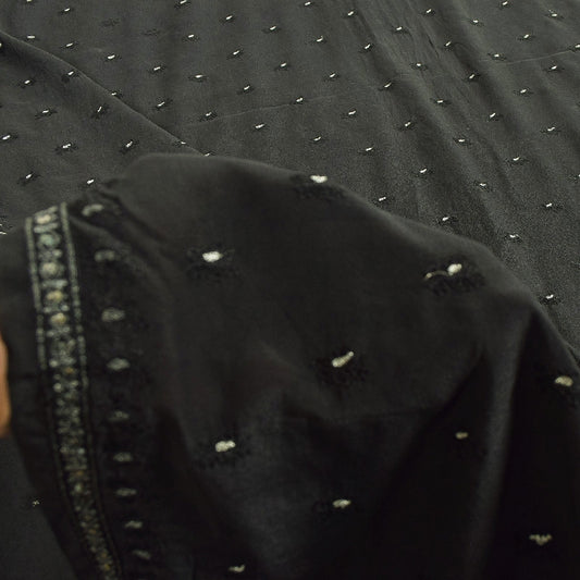 Sanskriti Vintage Sarees Black Pure Crepe Silk Embroidered Thread Work 5+YD Sari