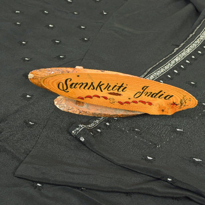 Sanskriti Vintage Sarees Black Pure Crepe Silk Embroidered Thread Work 5+YD Sari