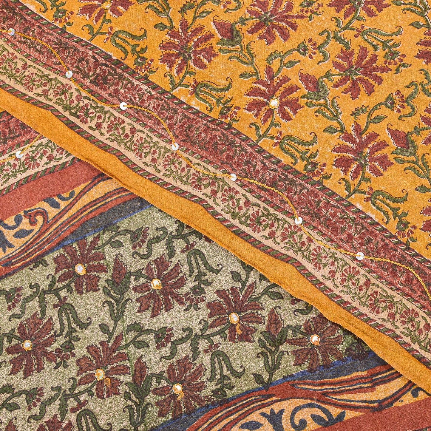 Sanskriti Vintage Sarees Yellow Pure Crepe Floral Print 5+YD For Quilting Sari