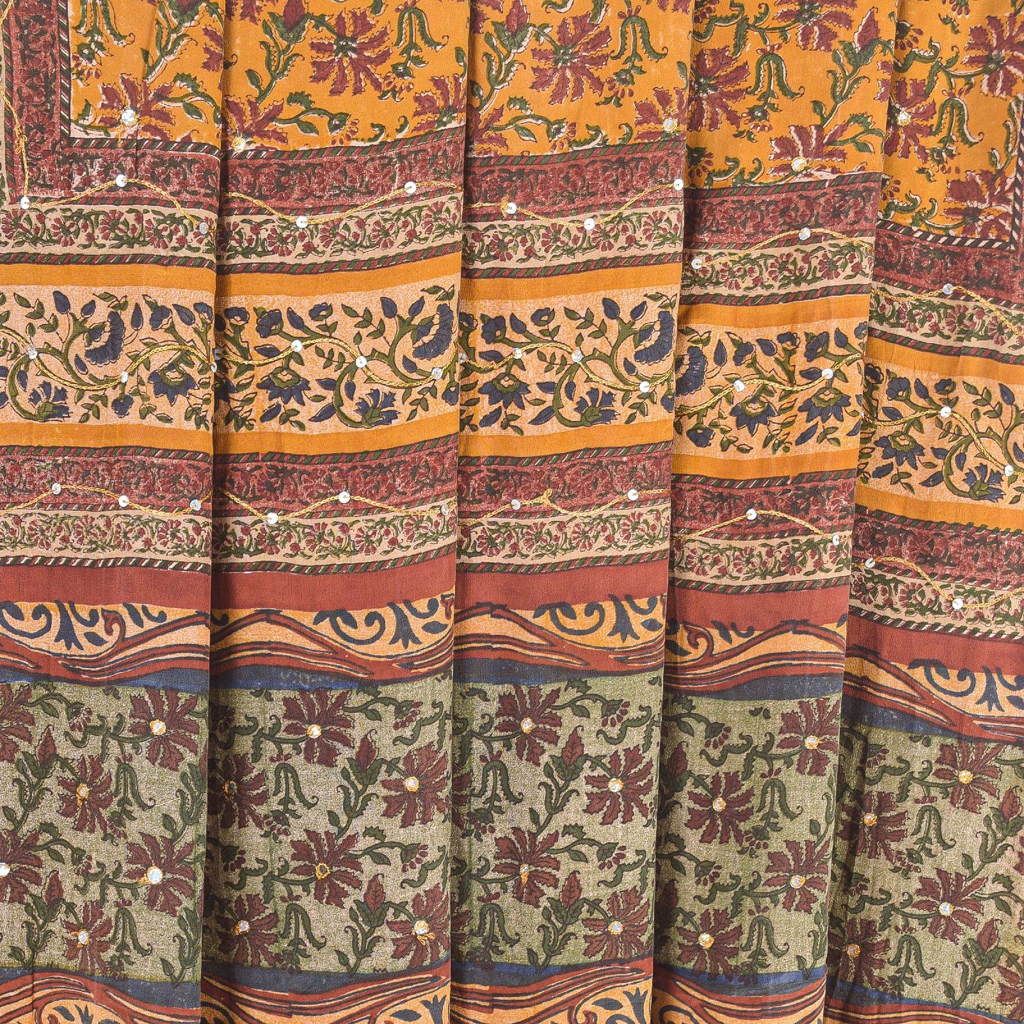 Sanskriti Vintage Sarees Yellow Pure Crepe Floral Print 5+YD For Quilting Sari