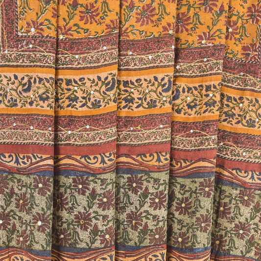 Sanskriti Vintage Sarees Yellow Pure Crepe Floral Print 5+YD For Quilting Sari