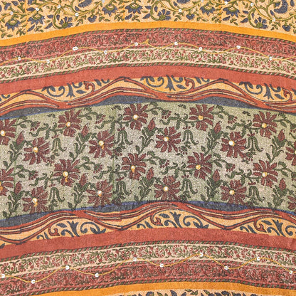 Sanskriti Vintage Sarees Yellow Pure Crepe Floral Print 5+YD For Quilting Sari