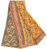Sanskriti Vintage Sarees Yellow Pure Crepe Floral Print 5+YD For Quilting Sari
