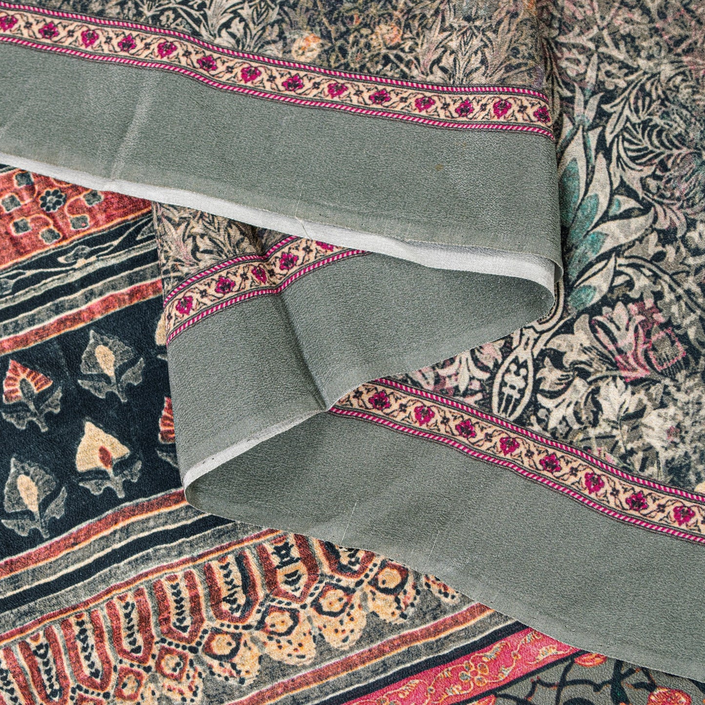 Sanskriti Vintage Gray Pure Crepe Sarees Floral Digital Print Sari 5.5 YD Fabric