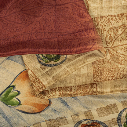Sanskriti Vintage Saree Brown Pure Crepe Silk Floral Printed Sari 5.5Yard Fabric