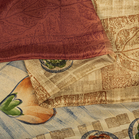 Sanskriti Vintage Saree Brown Pure Crepe Silk Floral Printed Sari 5.5Yard Fabric