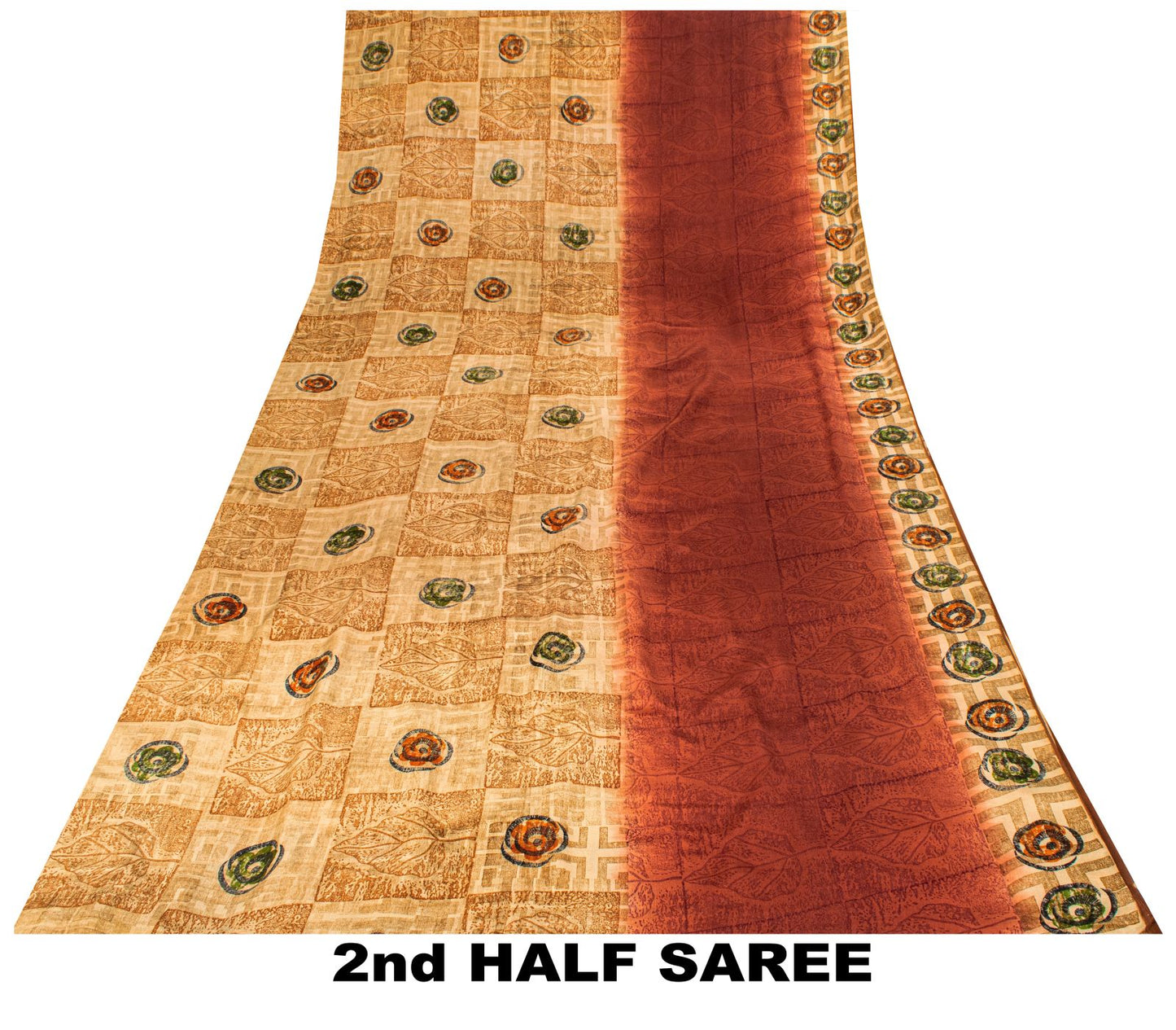 Sanskriti Vintage Saree Brown Pure Crepe Silk Floral Printed Sari 5.5Yard Fabric