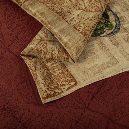 Sanskriti Vintage Saree Brown Pure Crepe Silk Floral Printed Sari 5.5Yard Fabric