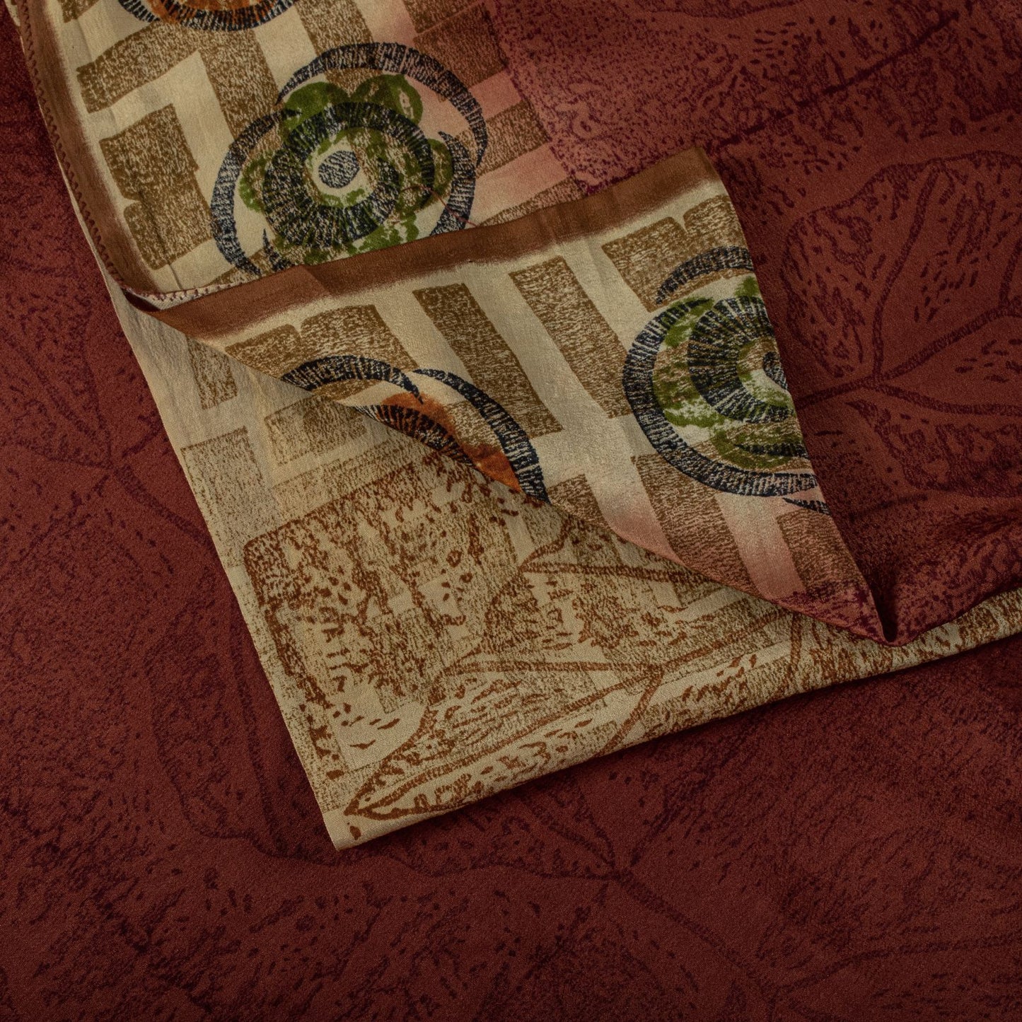 Sanskriti Vintage Saree Brown Pure Crepe Silk Floral Printed Sari 5.5Yard Fabric