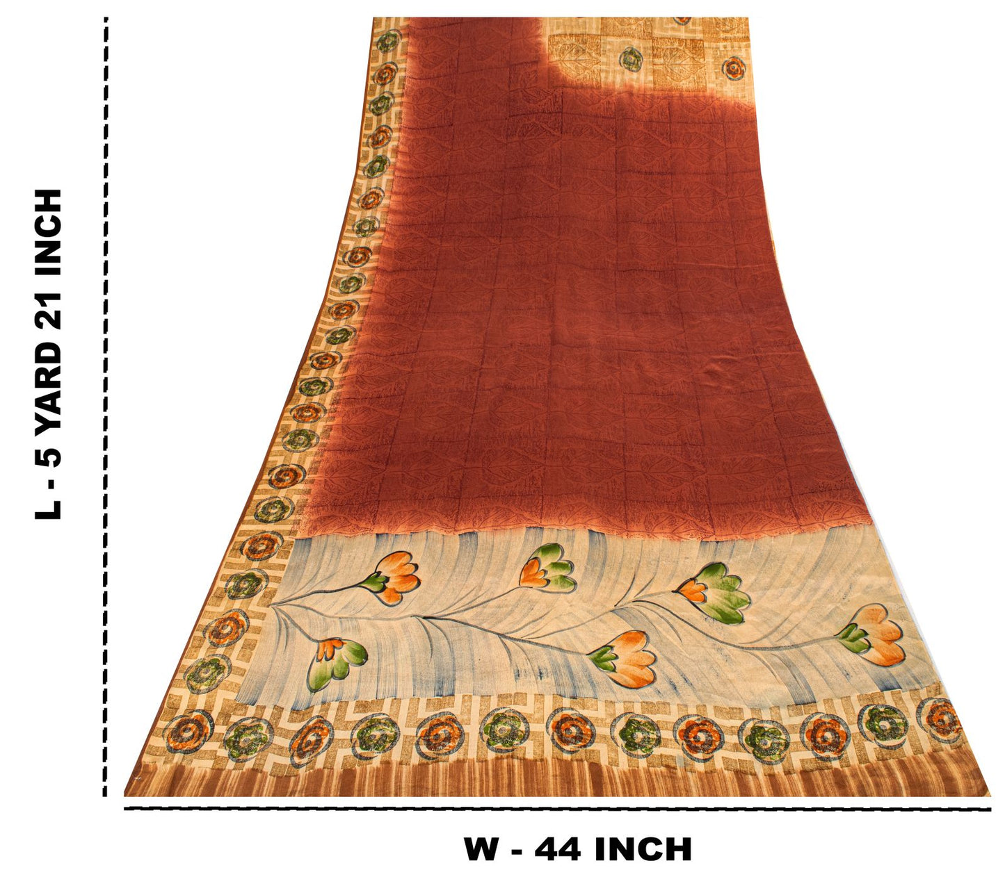 Sanskriti Vintage Saree Brown Pure Crepe Silk Floral Printed Sari 5.5Yard Fabric