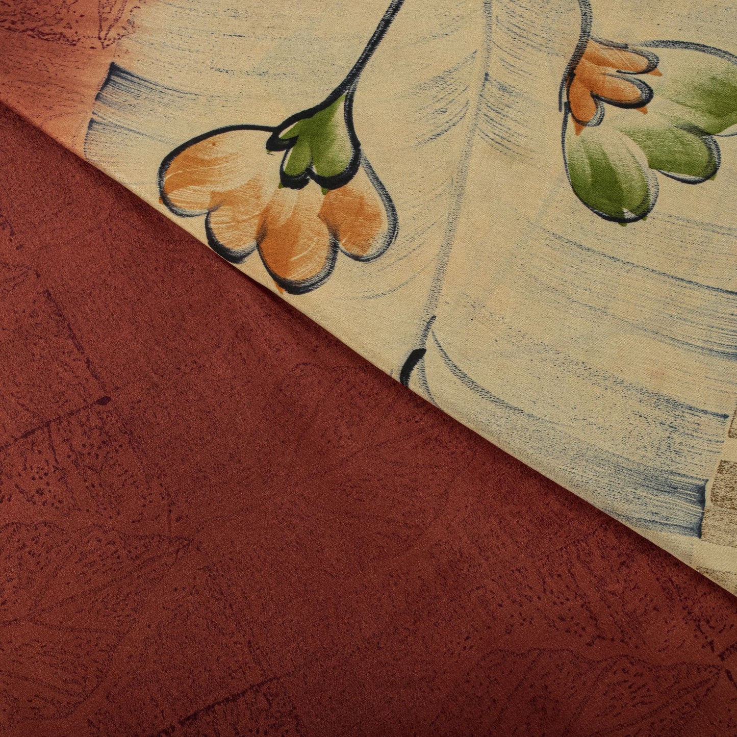 Sanskriti Vintage Saree Brown Pure Crepe Silk Floral Printed Sari 5.5Yard Fabric