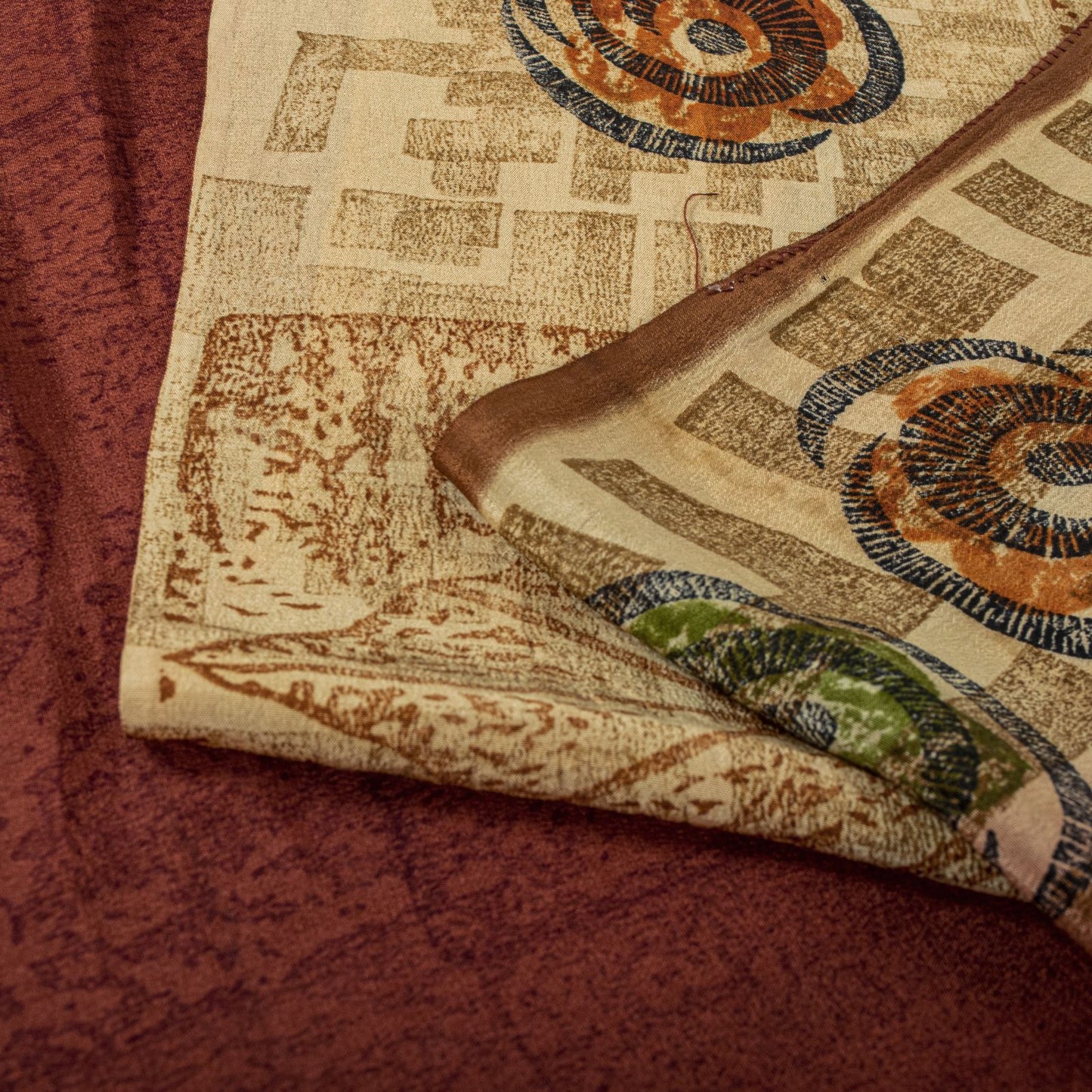 Sanskriti Vintage Saree Brown Pure Crepe Silk Floral Printed Sari 5.5Yard Fabric