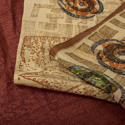 Sanskriti Vintage Saree Brown Pure Crepe Silk Floral Printed Sari 5.5Yard Fabric