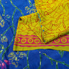 Sanskriti Vintage Sarees Blue-Green Hand Bead Sequins Pure Crepe Print 6YD Sari