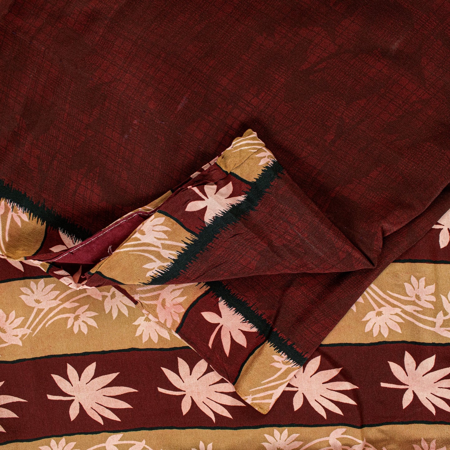 Sanskriti Vintage Sarees Maroon Pure Crepe Floral Print 5+YD Craft Supplies Sari