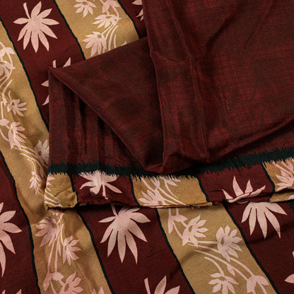 Sanskriti Vintage Sarees Maroon Pure Crepe Floral Print 5+YD Craft Supplies Sari