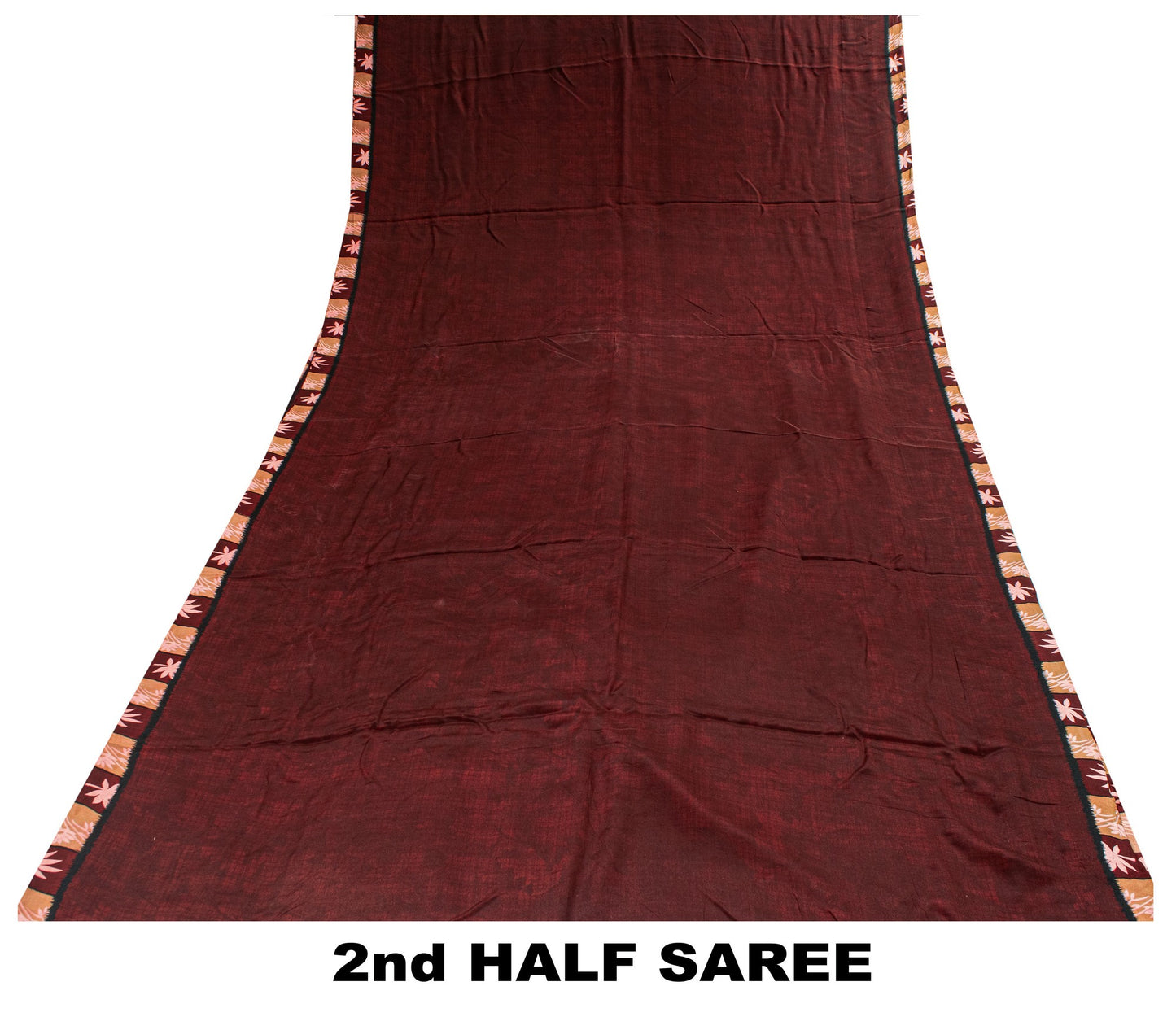 Sanskriti Vintage Sarees Maroon Pure Crepe Floral Print 5+YD Craft Supplies Sari