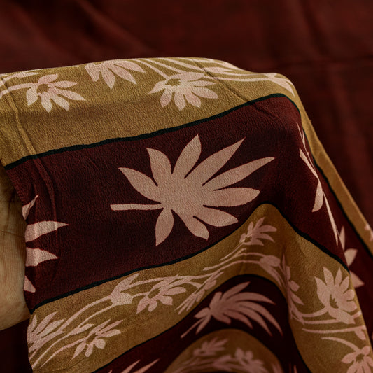 Sanskriti Vintage Sarees Maroon Pure Crepe Floral Print 5+YD Craft Supplies Sari