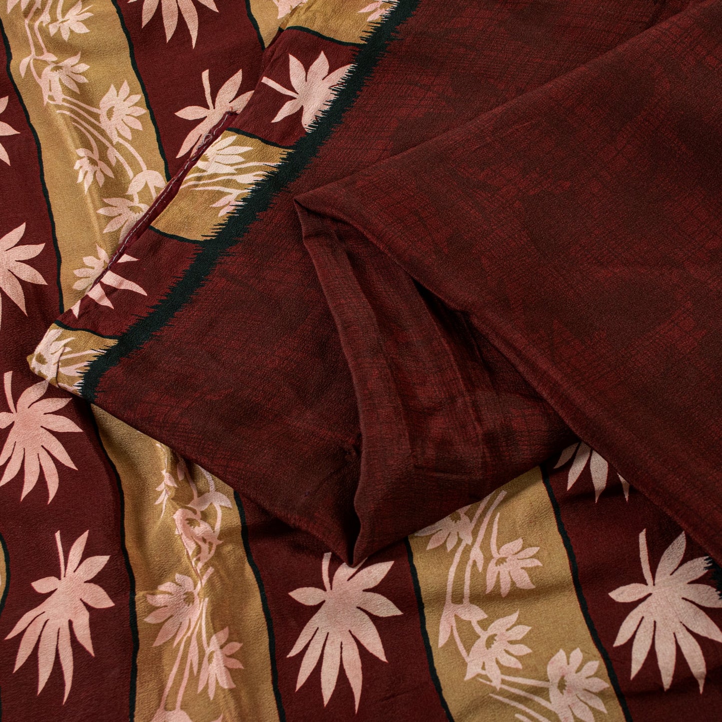 Sanskriti Vintage Sarees Maroon Pure Crepe Floral Print 5+YD Craft Supplies Sari