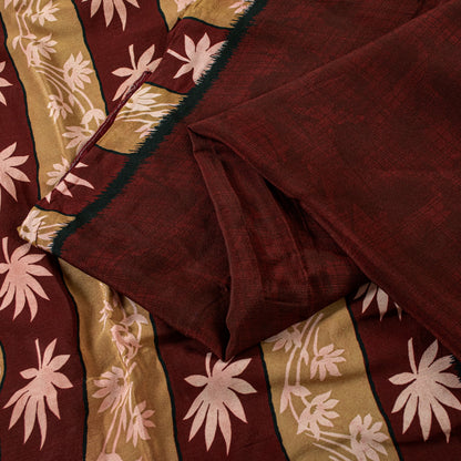 Sanskriti Vintage Sarees Maroon Pure Crepe Floral Print 5+YD Craft Supplies Sari