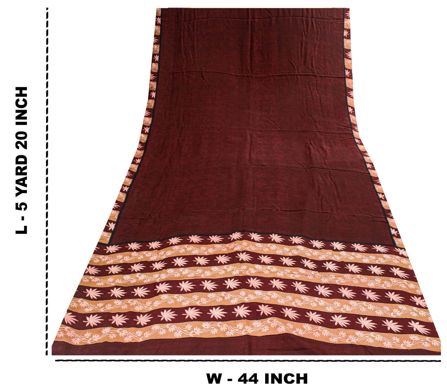 Sanskriti Vintage Sarees Maroon Pure Crepe Floral Print 5+YD Craft Supplies Sari