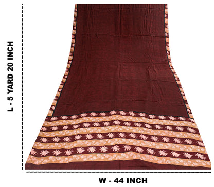 Sanskriti Vintage Sarees Maroon Pure Crepe Floral Print 5+YD Craft Supplies Sari