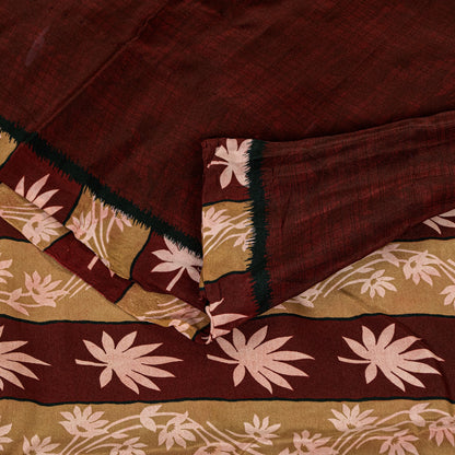 Sanskriti Vintage Sarees Maroon Pure Crepe Floral Print 5+YD Craft Supplies Sari
