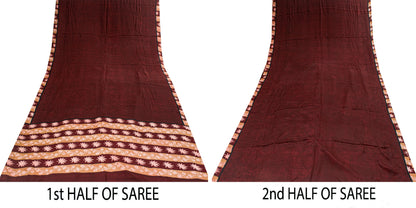 Sanskriti Vintage Sarees Maroon Pure Crepe Floral Print 5+YD Craft Supplies Sari