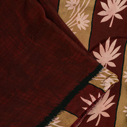 Sanskriti Vintage Sarees Maroon Pure Crepe Floral Print 5+YD Craft Supplies Sari