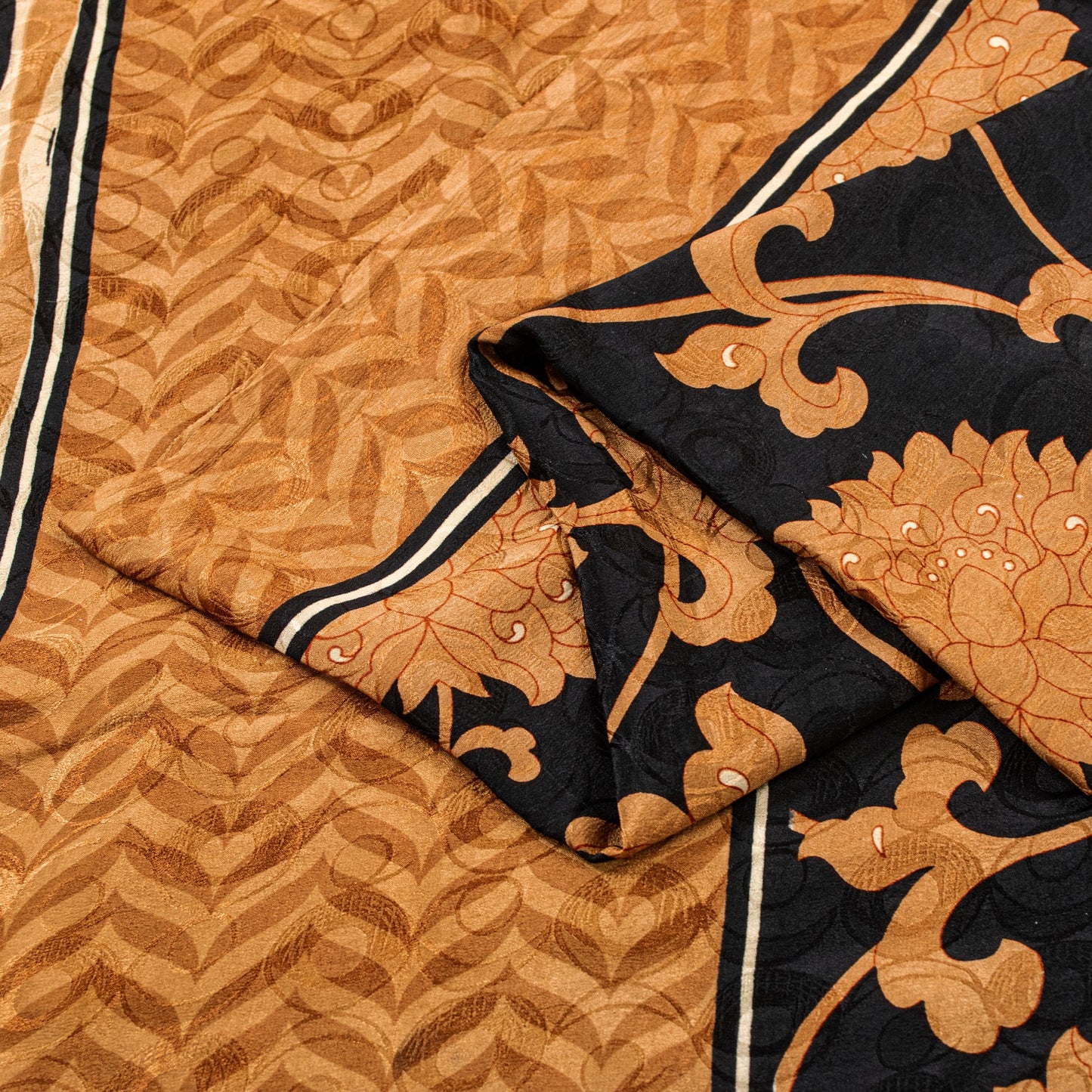 Sanskriti Vintage Black-Brown Pure Crepe Sarees Printed Woven Sari 5.5YD Fabric