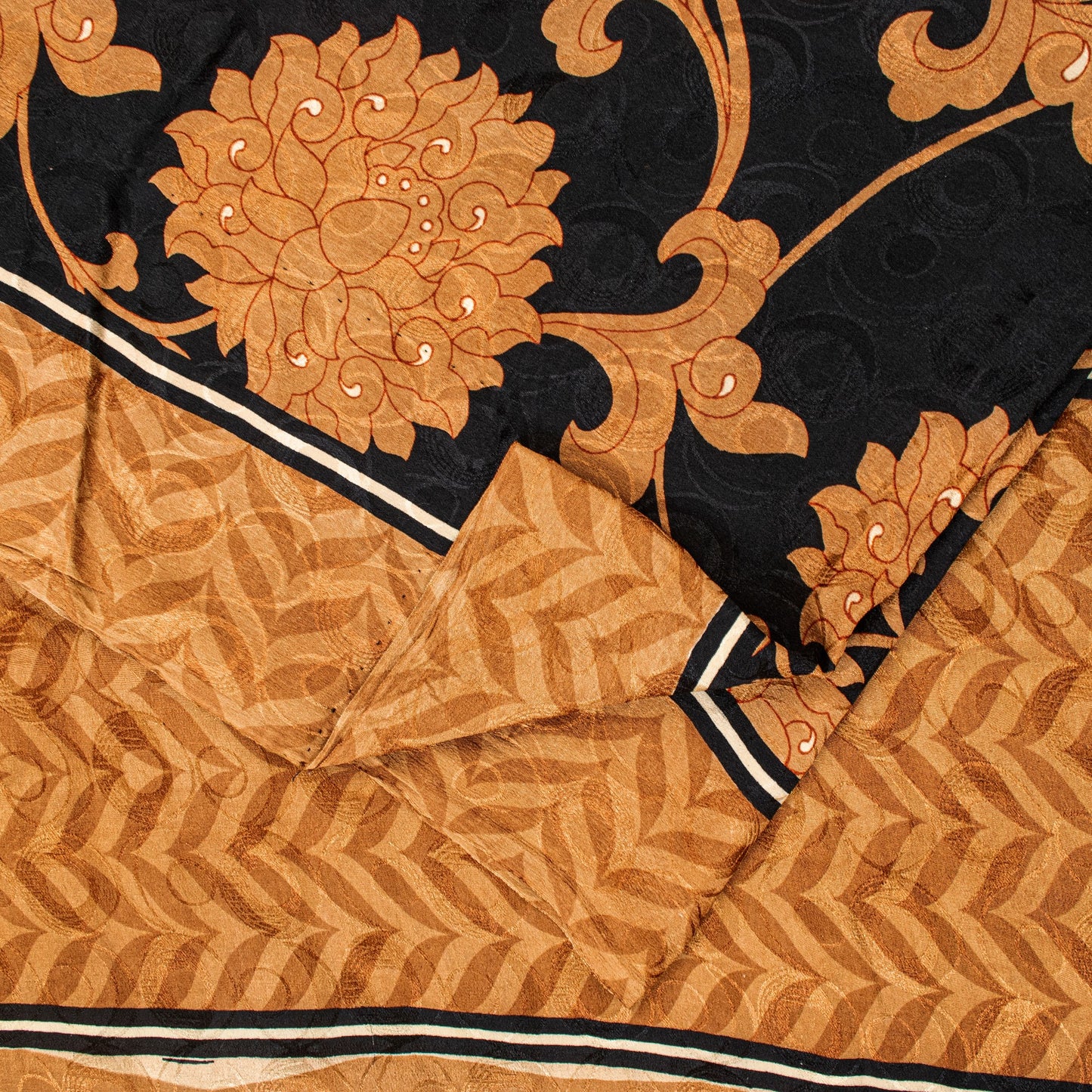 Sanskriti Vintage Black-Brown Pure Crepe Sarees Printed Woven Sari 5.5YD Fabric