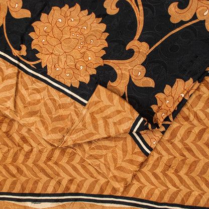 Sanskriti Vintage Black-Brown Pure Crepe Sarees Printed Woven Sari 5.5YD Fabric
