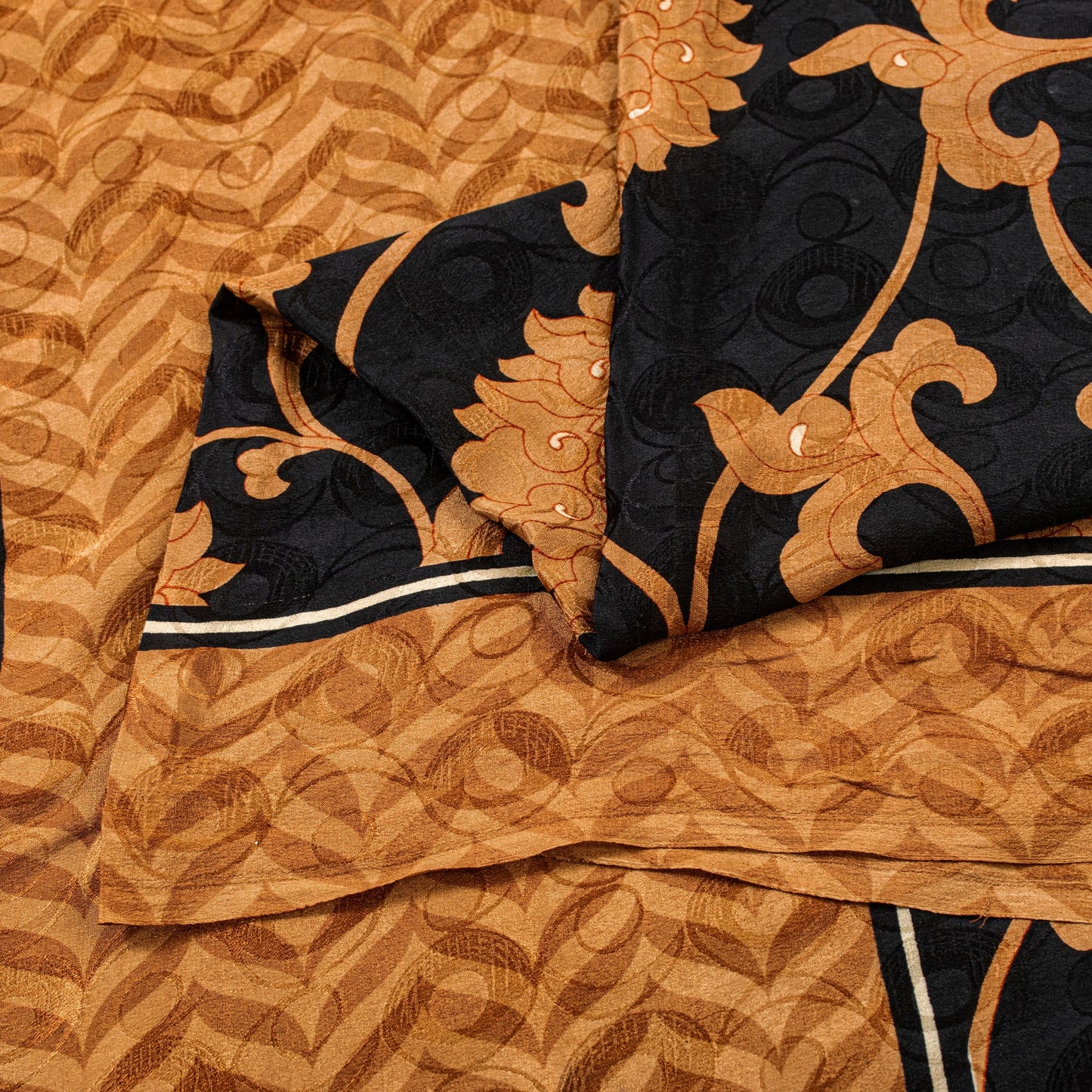 Sanskriti Vintage Black-Brown Pure Crepe Sarees Printed Woven Sari 5.5YD Fabric