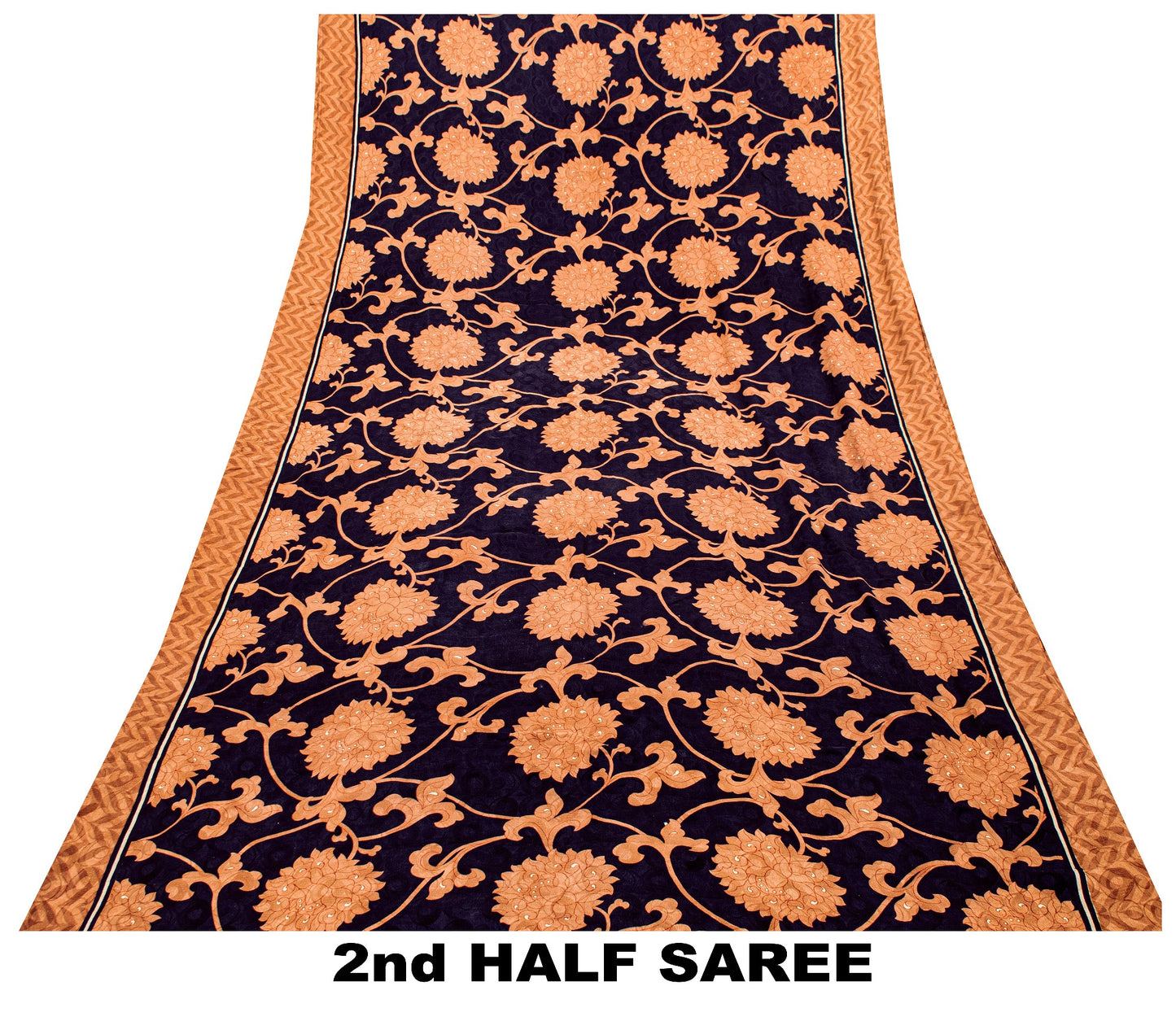 Sanskriti Vintage Black-Brown Pure Crepe Sarees Printed Woven Sari 5.5YD Fabric