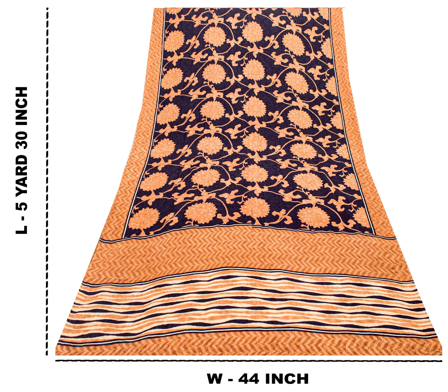 Sanskriti Vintage Black-Brown Pure Crepe Sarees Printed Woven Sari 5.5YD Fabric