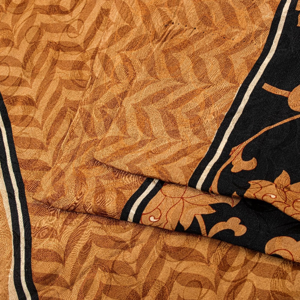 Sanskriti Vintage Black-Brown Pure Crepe Sarees Printed Woven Sari 5.5YD Fabric