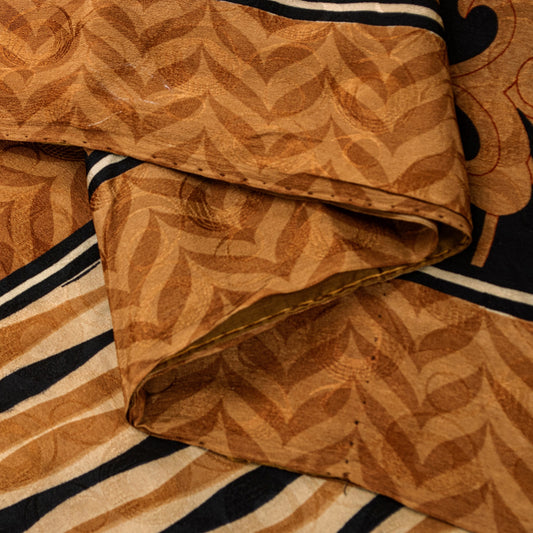 Sanskriti Vintage Black-Brown Pure Crepe Sarees Printed Woven Sari 5.5YD Fabric