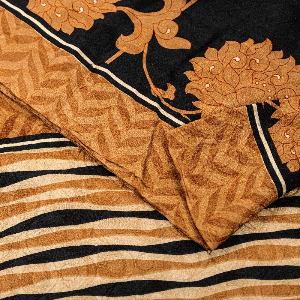 Sanskriti Vintage Black-Brown Pure Crepe Sarees Printed Woven Sari 5.5YD Fabric