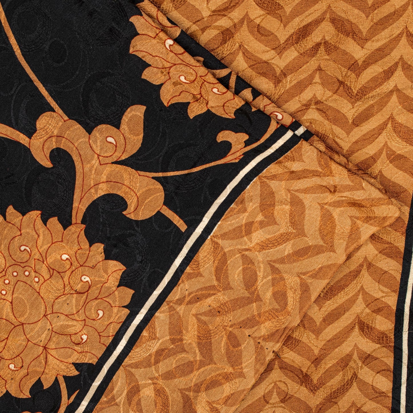 Sanskriti Vintage Black-Brown Pure Crepe Sarees Printed Woven Sari 5.5YD Fabric