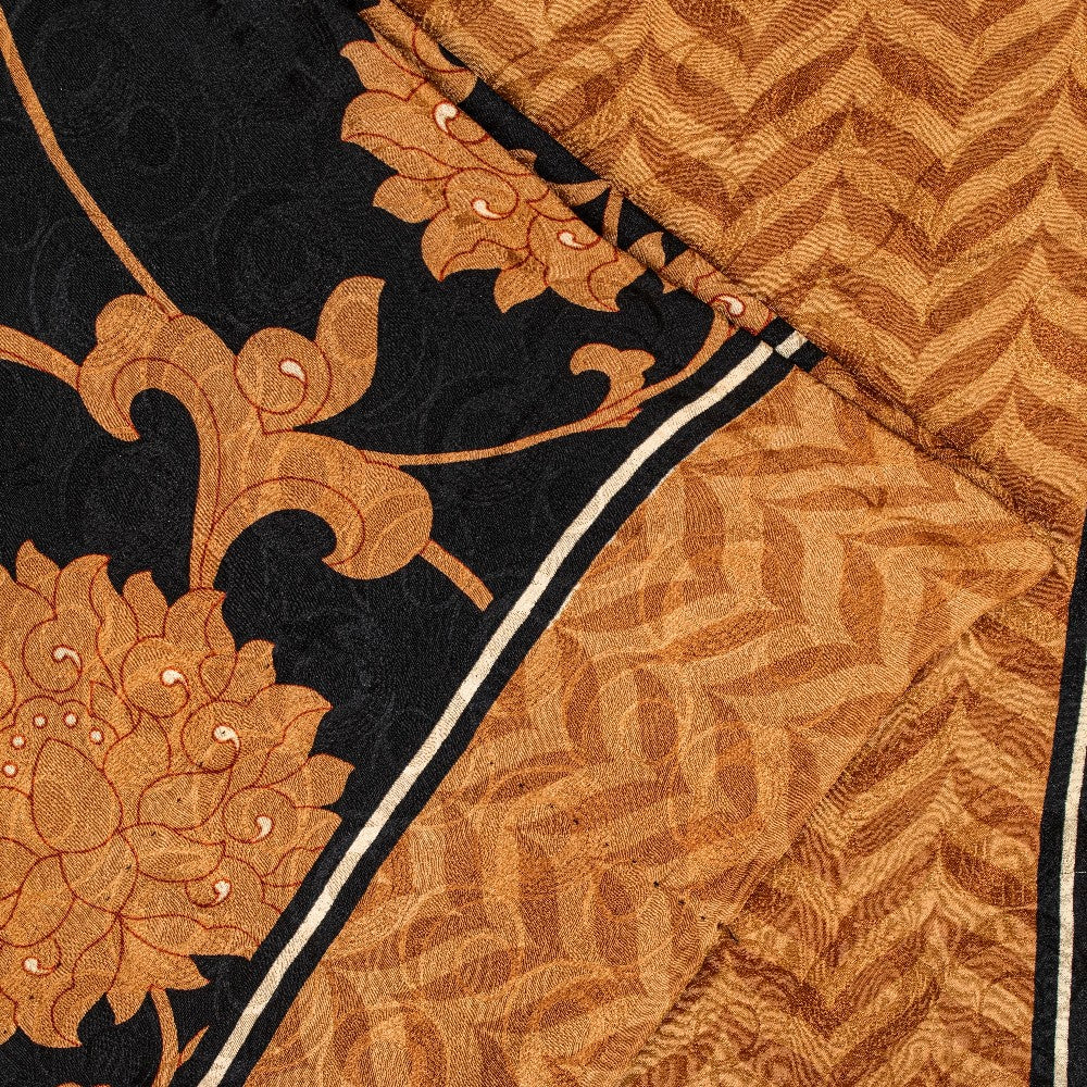 Sanskriti Vintage Black-Brown Pure Crepe Sarees Printed Woven Sari 5.5YD Fabric