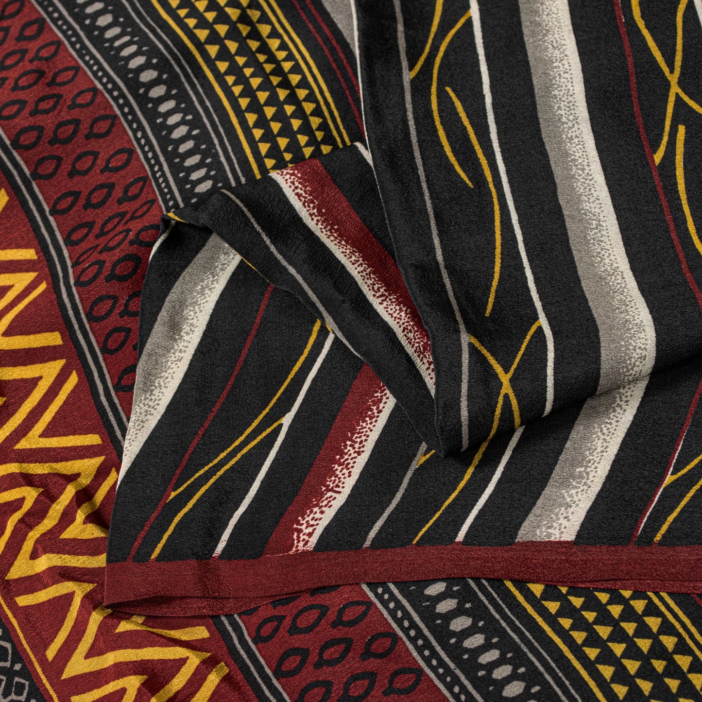 Sanskriti Vintage Black Sarees Pure Crepe SilkAbstract Printed Sari 5.5YD Fabric