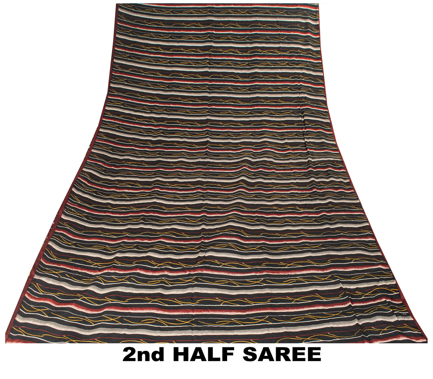 Sanskriti Vintage Black Sarees Pure Crepe SilkAbstract Printed Sari 5.5YD Fabric
