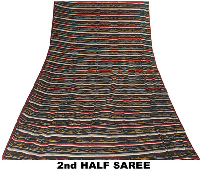 Sanskriti Vintage Black Sarees Pure Crepe SilkAbstract Printed Sari 5.5YD Fabric