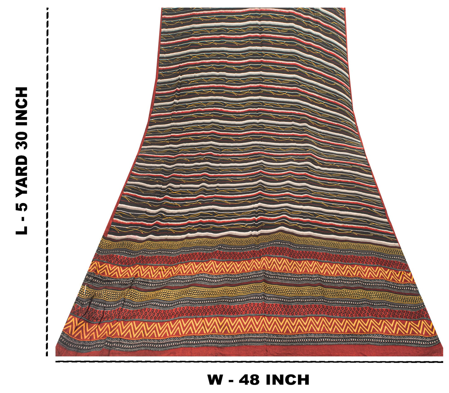 Sanskriti Vintage Black Sarees Pure Crepe SilkAbstract Printed Sari 5.5YD Fabric