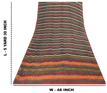 Sanskriti Vintage Black Sarees Pure Crepe SilkAbstract Printed Sari 5.5YD Fabric