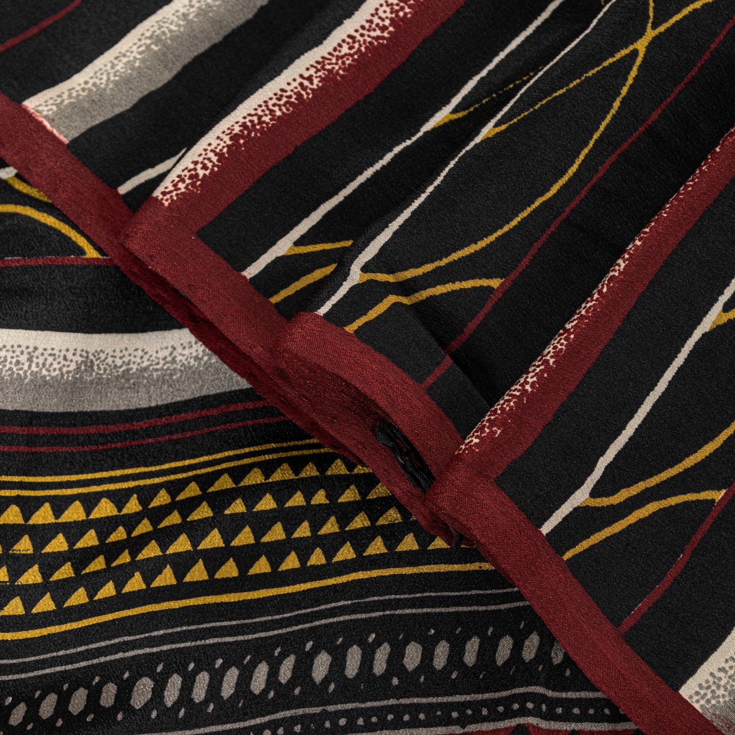 Sanskriti Vintage Black Sarees Pure Crepe SilkAbstract Printed Sari 5.5YD Fabric
