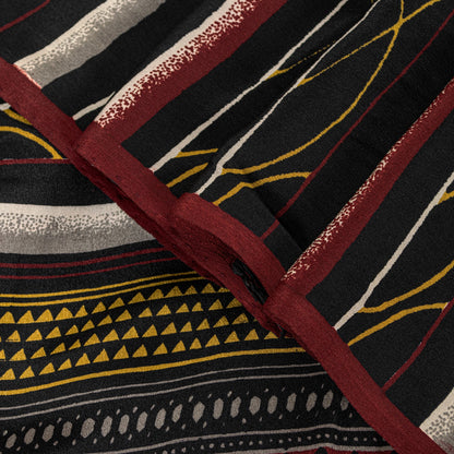 Sanskriti Vintage Black Sarees Pure Crepe SilkAbstract Printed Sari 5.5YD Fabric