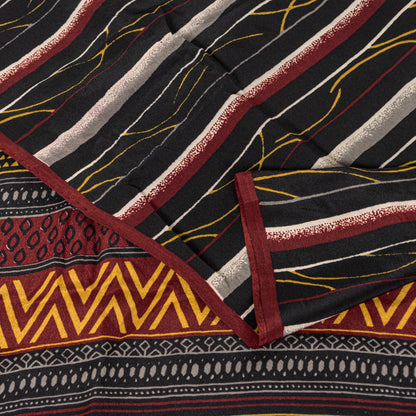 Sanskriti Vintage Black Sarees Pure Crepe SilkAbstract Printed Sari 5.5YD Fabric