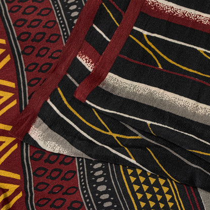 Sanskriti Vintage Black Sarees Pure Crepe SilkAbstract Printed Sari 5.5YD Fabric