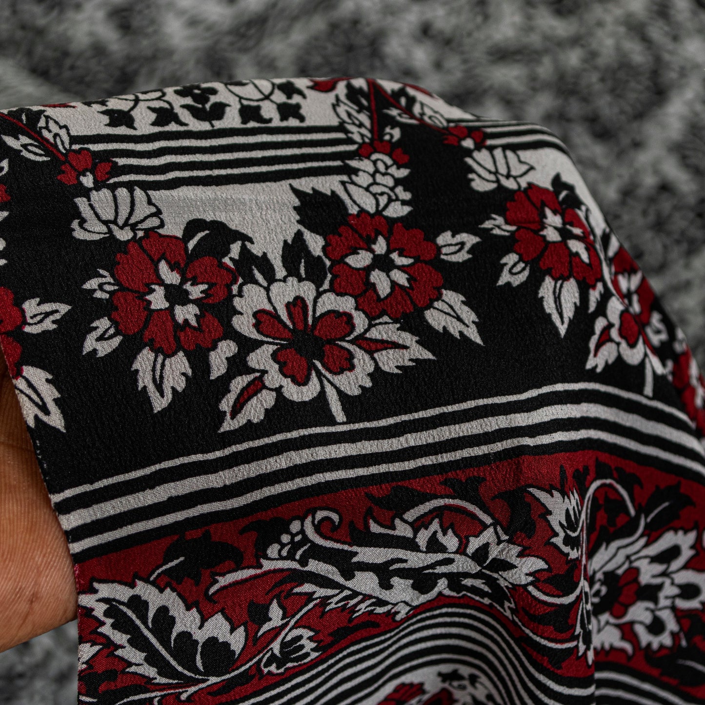 Sanskriti Vintage Black-White Sarees Pure Crepe Kalamkari Block Print 5YD Fabric